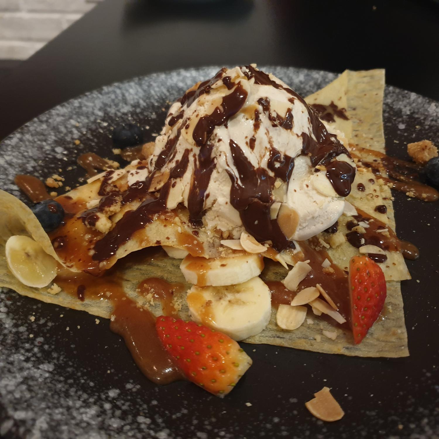 Butterscotch Banana Crepe and Ice Cream